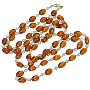 VTG Topaz Glass beaded Necklace Czech beads Flapper Art Deco beads knotted 46"